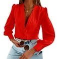 thumbnail image 1 of Sherrylily Womens Business Casual Summer Long Sleeve Silk Button Down V Neck Chiffon Blouse, 1 of 5