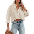thumbnail image 1 of Sherrylily Womens Button Down Cropped Crop Tops Lapel Shirt with Chest Pocket, 1 of 5