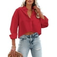 thumbnail image 1 of Sherrylily Womens Button Down Cropped Crop Tops Lapel Shirt with Chest Pocket, 1 of 5