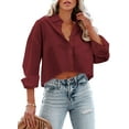 thumbnail image 1 of Sherrylily Womens Button Down Cropped Crop Tops Lapel Shirt with Chest Pocket, 1 of 5