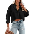 thumbnail image 1 of Sherrylily Womens Button Down Cropped Crop Tops Lapel Shirt with Chest Pocket, 1 of 4