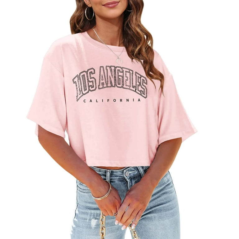 Sherrylily Womens Los Angeles California Letter Print Cropped T