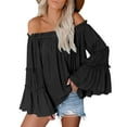 thumbnail image 1 of Sherrylily Womens Off The Shoulder Long Bell Sleeve Flared Casual Loose Tops, 1 of 4