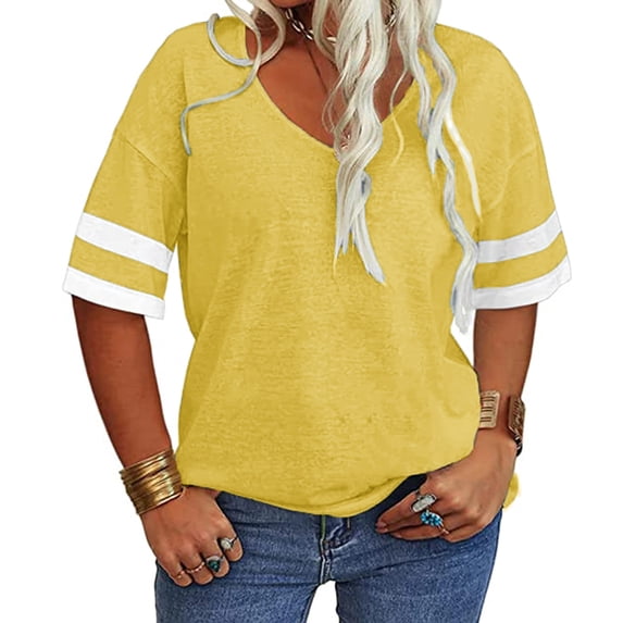 Sherrylily Womens Plus Short Sleeve Striped Print T-shirt Plus Size Basic Tops