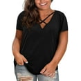 thumbnail image 1 of Sherrylily Womens Plus Size T-Shirts Tops Summer V Neck Criss Cross Tunic Casual Loose Tees, 1 of 3