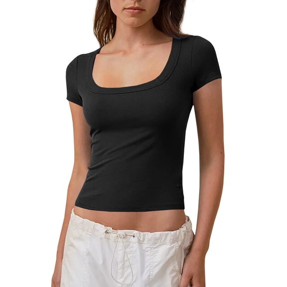 Sherrylily Womens Scoop Neck Short Sleeve Tops Slim Ribbed Casual T Shirts