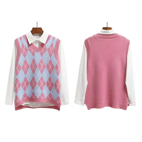 Sherrylily Womens V Neck Sweater Vest Argyle Plaid Sleeveless Knitwear Knit Preppy Style Tank S-2XL
