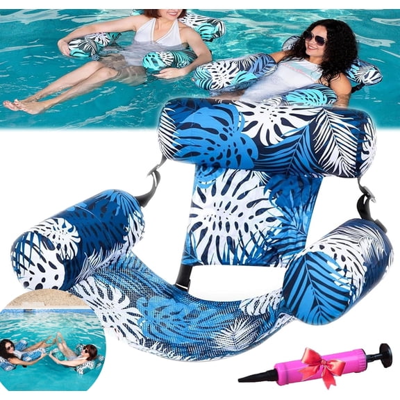 XIAOLONGP Aqualounge, Outdoor Swimming Pool Inflatable Leisure Lounge Chairs for Adults,Plant Pattern Floating Mat Hammock for Beach