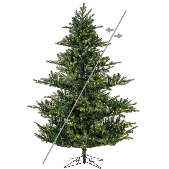 Vickerman 7.5 ft. x 67 in. Green Sherwood Fir Artificial Pre-Lit Christmas Tree with 1100 LED Color Changing - 3 mm