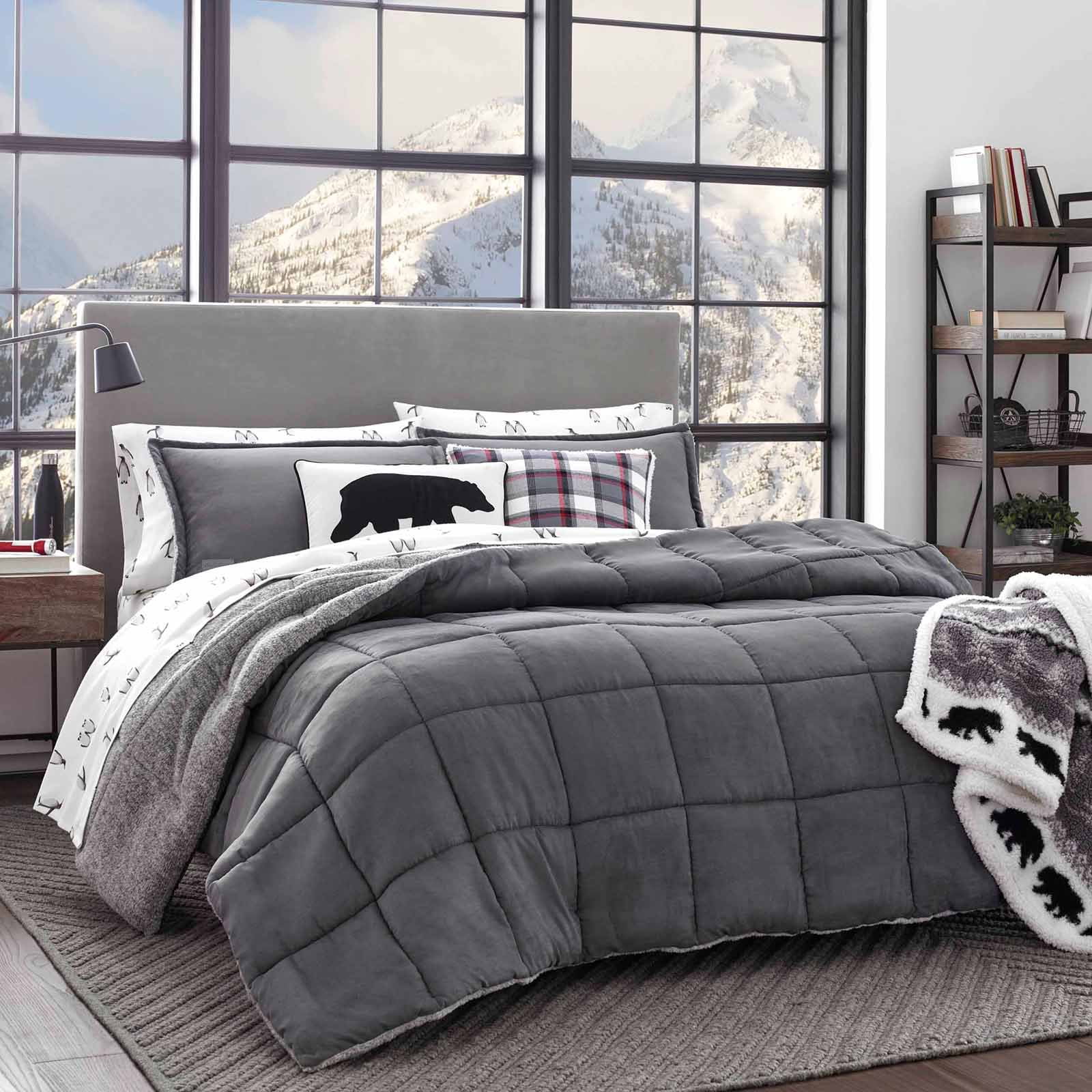 King Gray Reversible Microfiber Down Alternative Comforter Set