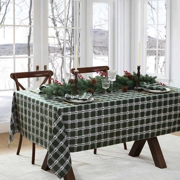 Elrene Home Fashions Sherwood Tree Dobby Cotton Rectangle Tablecloth, Green, 52" x 70" Rectangle