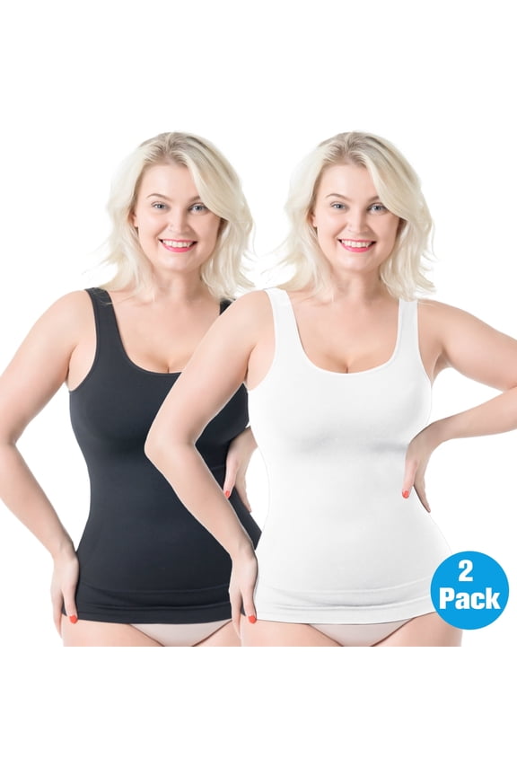 2 Pack Shapewear Camisoles for Women - Tummy Control Tank Tops, Seamless Body Shaper,Sizes S-2XL
