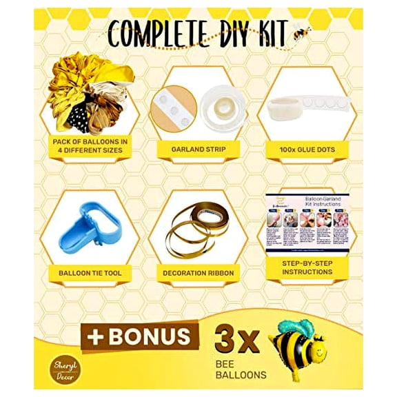 Sheryl Decor Bumble Bee Balloon Garland Kit, Yellow & Black & White, 110 Pieces
