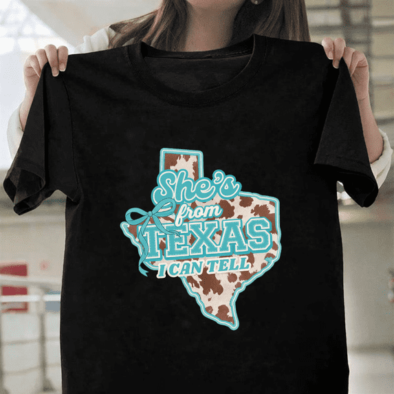 Shes From Texas I Can Tell Retro Vintage Cowgirl Unisex T-Shirt, up to size 3XL.