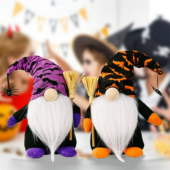 Shetay 2Pcs Halloween Gnome, Handmade Plush Witch Vampire Dolls with Black Witch Cloak Hat Pumpkin Spider Tomte Elf Ornaments Decoration Set Gifts Home Table Decor Halloween Party Supplies