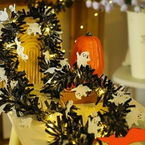 Shetay 6.56Ft Halloween Tinsels Garland, Cute Ghost Glittering Twists Metallic Hanging Garland Lights String Battery Operated Halloween Decorations