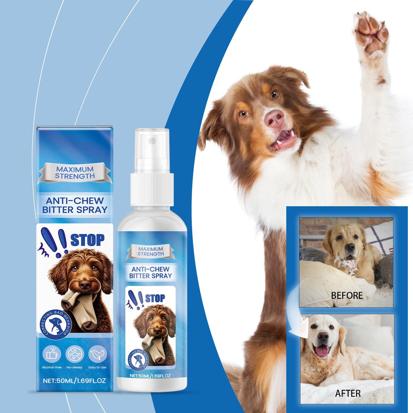 Shetay Bitter Spray for Dogs to Stop Chewing and Licking, No Chew Spray ...