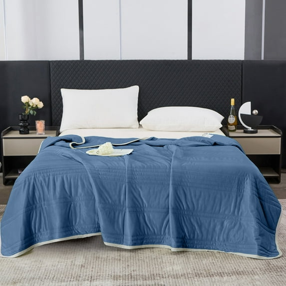 Shetay Cooling Comforter for Hot Sleepers 59" × 78" Lightweight Summer Blanket Soft Breathable Double Side Cold Quilt for Home, Office ,Double Bed, Travel Car, Machine Washable (Navy)