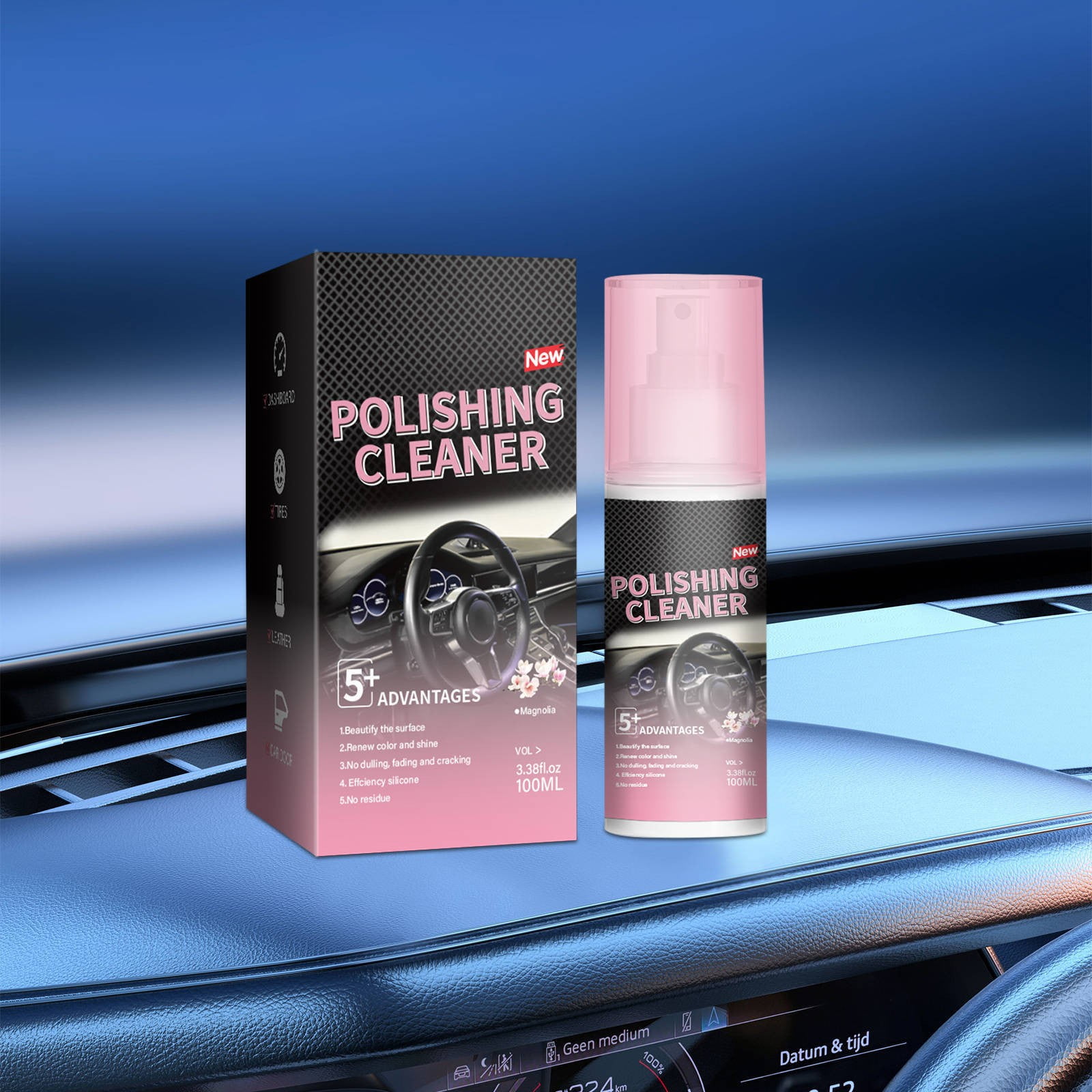 Shetay Polishing Cleaner Car Interior Detailer, Interior Detail, Car Interior Protectant Spray for Detailing, Rubber, Leather, Free Dishcloth and Sponge (1 pc, 3.38 oz).