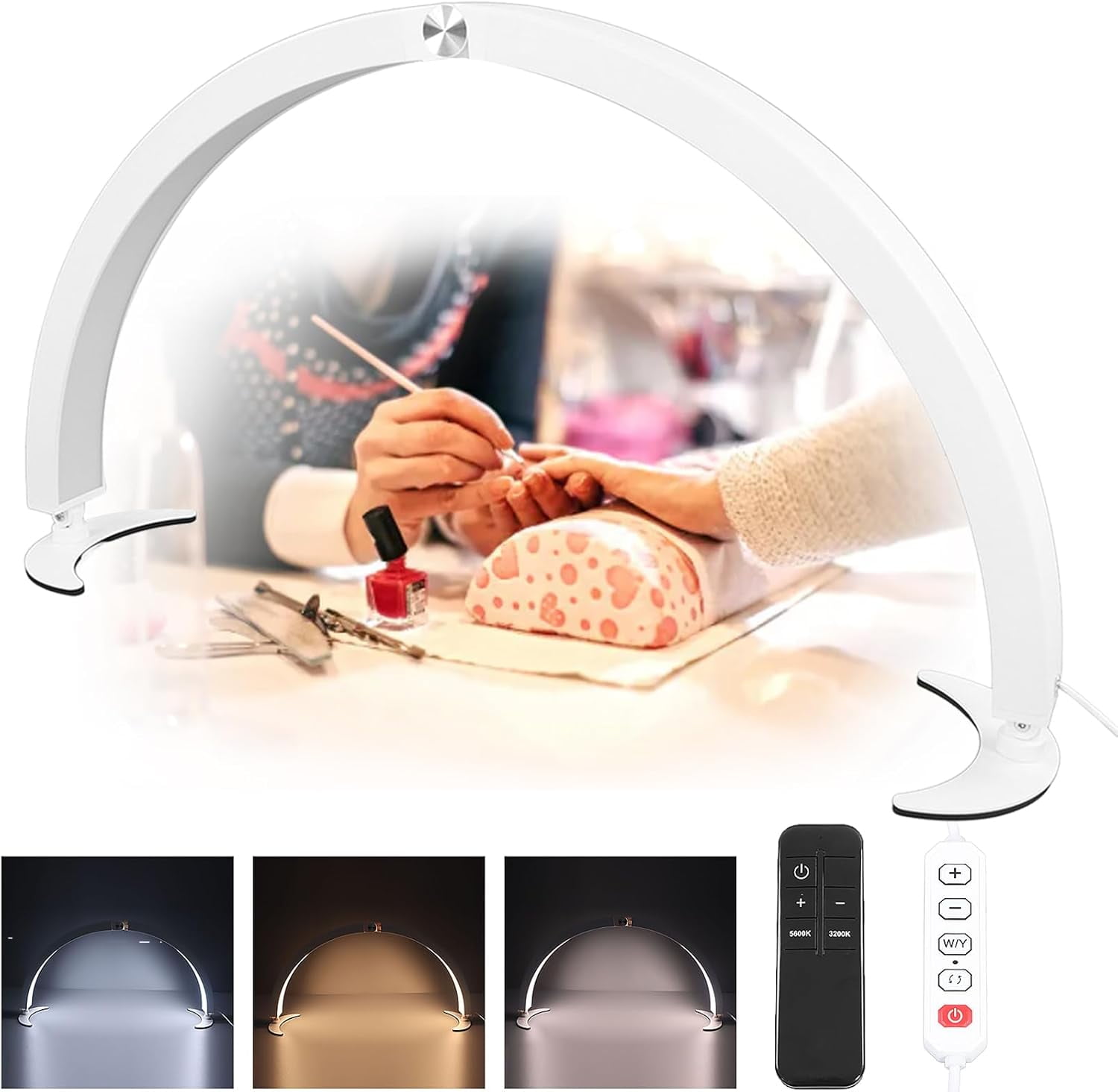 Shetinar Half Moon Lamp for Nail Art Table, 29 Inch 40W Nail Art Technology Lamp, Nail Art Table Lamp with Wire Control and Remote Control, 10 Brightness for Beauty/Lash/Tattoo/Crafts,White