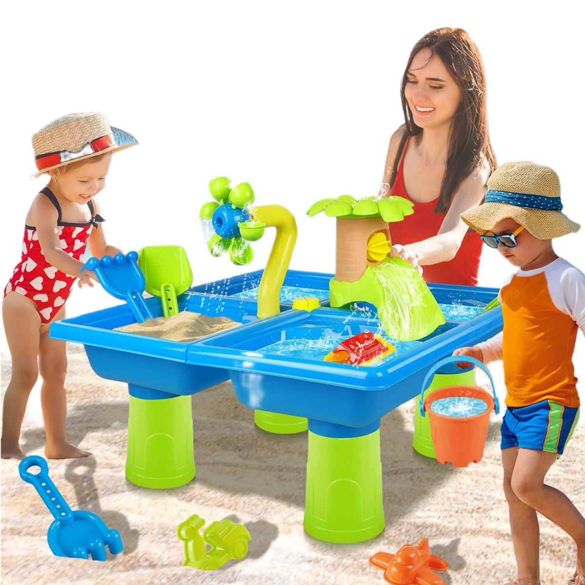 Shetinar Sand Water Table for Toddlers, 4-in-1 Sensory Activity Toy, Kids Table Activity Sensory Play Table Beach Sand Water Toy for Outdoor Backyard for Toddlers 1 3Age 1-7 Gift