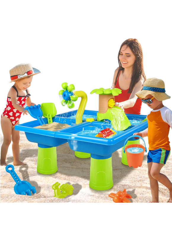 Shetinar Sand Water Table for Toddlers, 4 in 1 Sand Table and Water Play Table, Kids Table Activity Sensory Play Table Beach Sand Water Toy for Outdoor Backyard for Toddlers Age 2-4 Gift