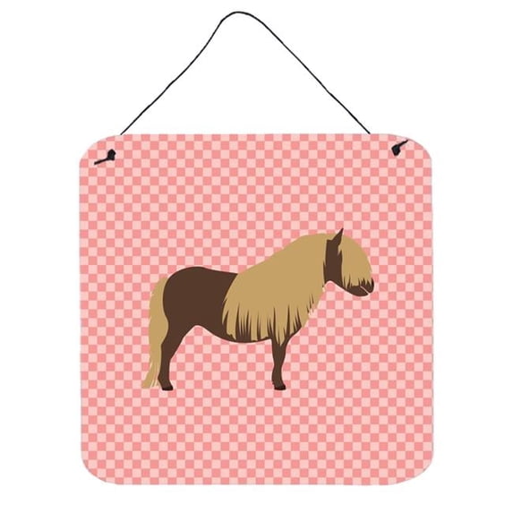 Shetland Pony Horse Pink Check Wall or Door Hanging Prints, 6 x 6 in.