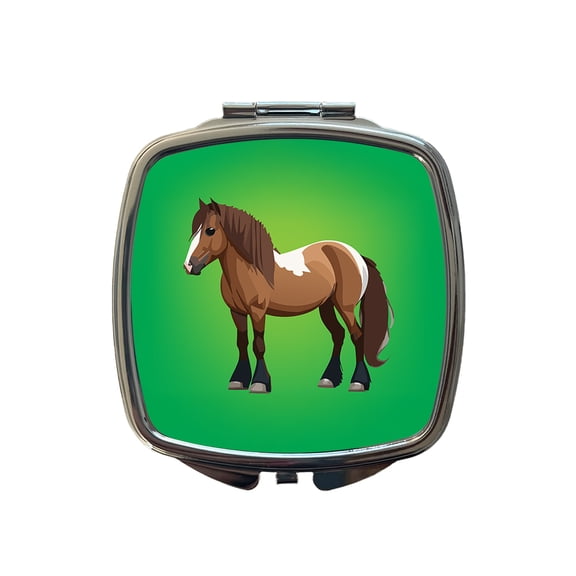 Shetland Pony Horse Standing Travel Makeup Handbag Purse Small Pocket Compact Mirror