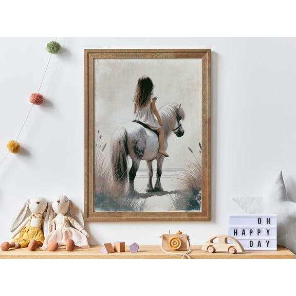 Shetland Pony Nursery Decor Girl And Horse Wall Art, Unframed Canvas 24x36in