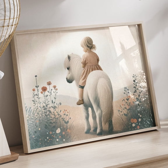 Shetland Pony Print Horse Nursery Decor Girl & Horse Art Girl Room Art Horse Riding Wall Art Pony Nursery Decor Girl Wall Art