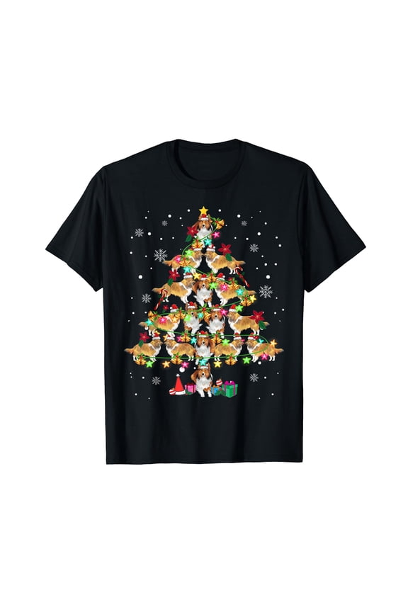 Shetland Sheepdog Christmas Tree Funny Sheltie Christmas Black T-Shirt