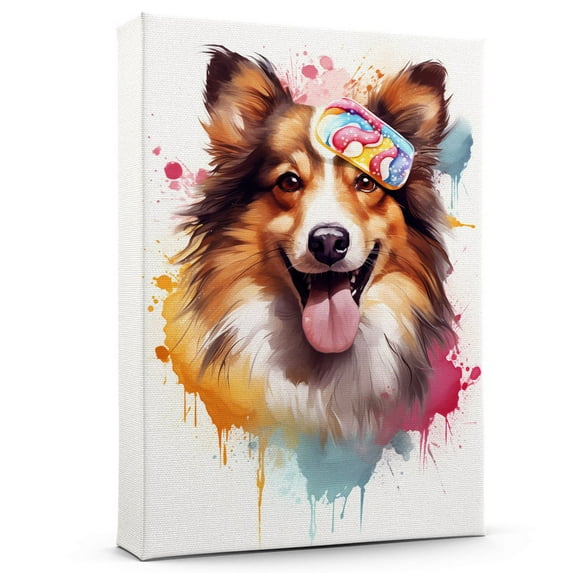 Shetland Sheepdog Dog Canvas Wall Art,Pet Canvas Painting Puppy Artwork,Colorful-Watercolor Original Artwork Print For Bedroom, Bathroom Wall Art decor