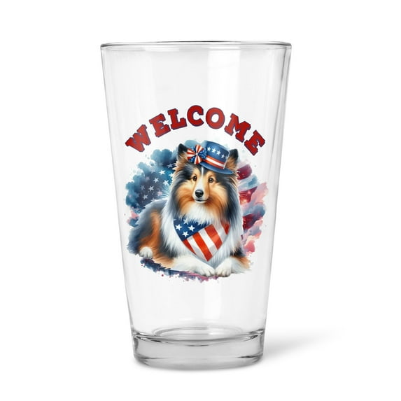 Shetland Sheepdog Patriotic Welcome for 4Th of July Independence Day 16oz Pint Beer Glass Mug Sheltie Dog Lover Gifts Beer Glasses Cup - 00010