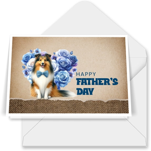 Shetland Sheepdog Proud Dad Happy Father's Day 7x5in Folded Greeting Card Sheltie Dog Lover Gifts Single Note Card with Envelope - 02008