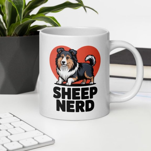 Shetland Sheepdog Sheep Nerd Mug  Herding Gens, art Sheltie Gift.