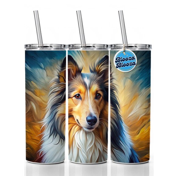 Shetland Sheepdog Sheltie Dog Expressionism Art 20oz Insulated Water Bottle Skinny Tumbler Includes Straw
