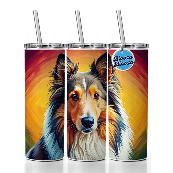 Shetland Sheepdog Sheltie Dog Pop Art 20oz Insulated Water Bottle Skinny Tumbler Includes Straw
