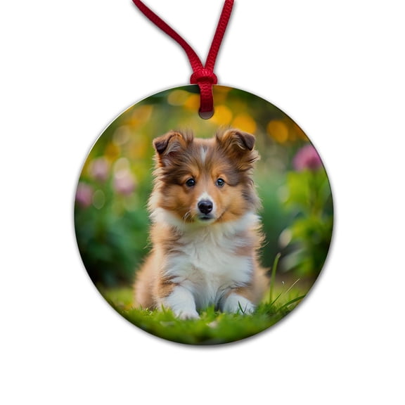Shetland Sheepdog Sheltie Dog Puppy Photo Christmas Tree Holiday Round Ceramic Ornament