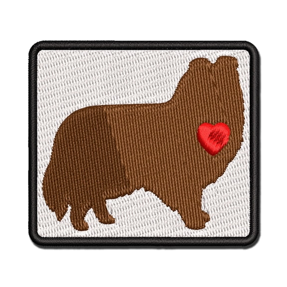 Shetland Sheepdog Sheltie Dog with Heart Applique Multi-Color Embroidered Hook & Loop Patch - 3.5 Inch Large