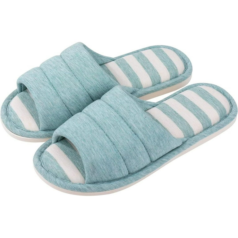 Shevalues Women s Cotton Memory Foam Indoor House Slippers Open Toe Soft and Comfy Teal Size 260 Walmart