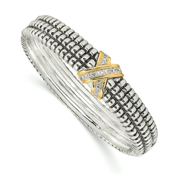 Shey Couture  Sterling Silver with 14K Accent Antiqued Diamond Hinged Bangle Bracelet