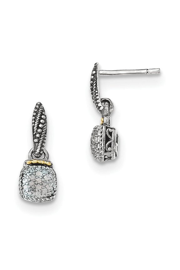 Sterling Silver with 14K Accent Antiqued Diamond Dangle Post Earrings