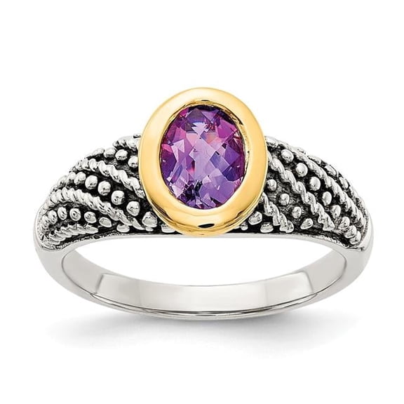Shey Couture  Sterling Silver with 14K Accent Antiqued Oval Bezel Amethyst Ring