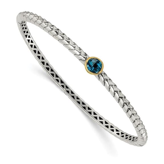 Shey Couture  Sterling Silver with 14K Accent London Blue Topaz Hinged Bangle