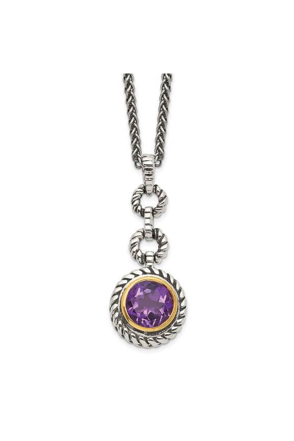 QTC40 Sterling Silver with Gold-Tone Flash Gold-Plated Amethyst Necklace