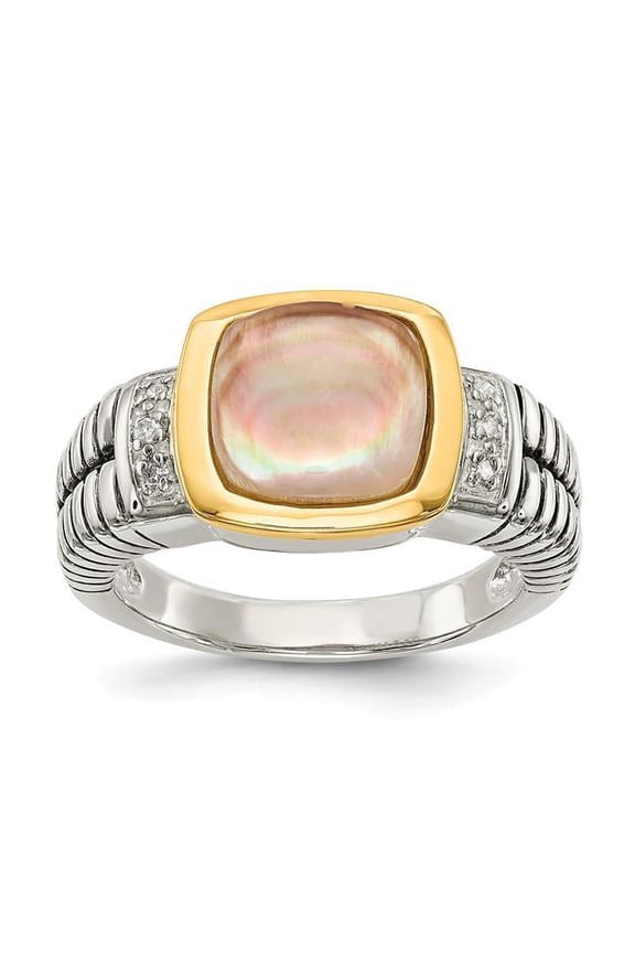 Sterling Silver with 14K Accent Antiqued Black Mother of Pearl and Diamond Ring QTC62