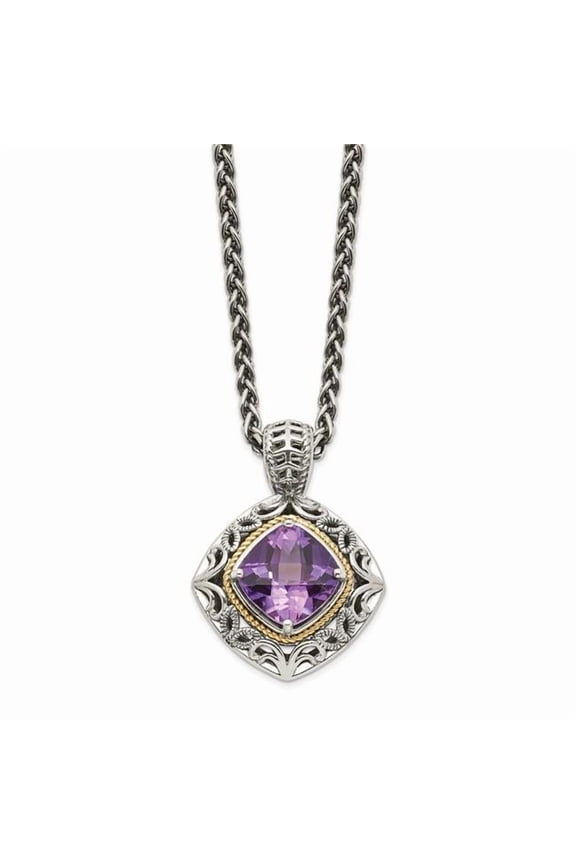 Shey Couture QTC686 5 mm Sterling Silver with 14K Gold Amethyst Necklace, Antiqued