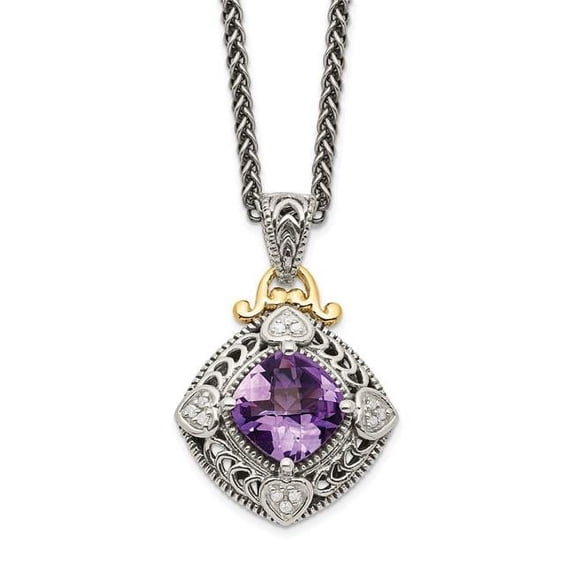 Shey Couture QTC738 7 mm Sterling Silver with 14K Gold Diamond & Amethyst Necklace, Antiqued