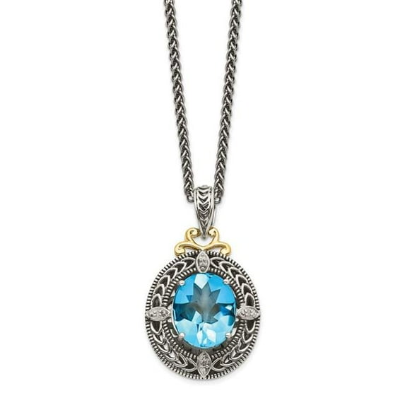 Shey Couture QTC776 Sterling Silver with 14K Gold Diamond & Blue Topaz Necklace, Antiqued