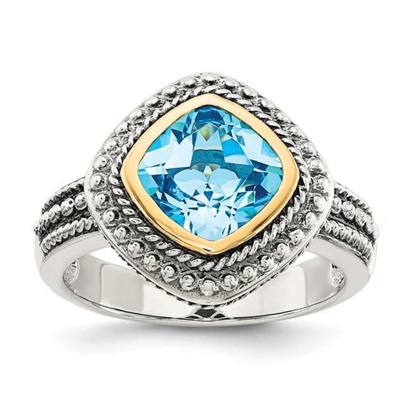 Sterling Silver Gold Blue Topaz Ring